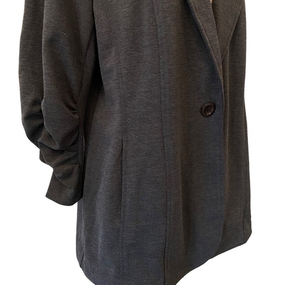 Susan Graver women Small Neutral Charcoal Gray 1 Button Blazer ruched sleeves - Picture 6 of 8